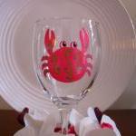 Crab Wine Glass Handpainted..