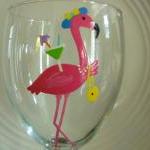 Pink Flamingo Wine Glass Di..