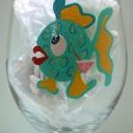 Fish Wine Glass Handpainted..