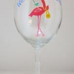 Flamingo Wine Glass Handpai..