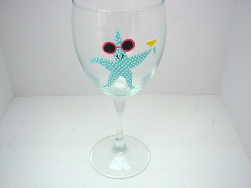 Handpainted Starfish Wine Glass