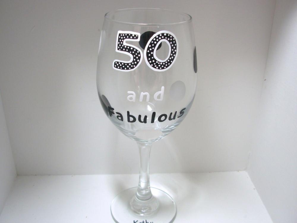 50th Birthday Wine Glass Handpainted Oversized