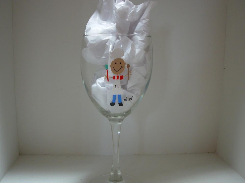 Chef Wine Glass Handpainted