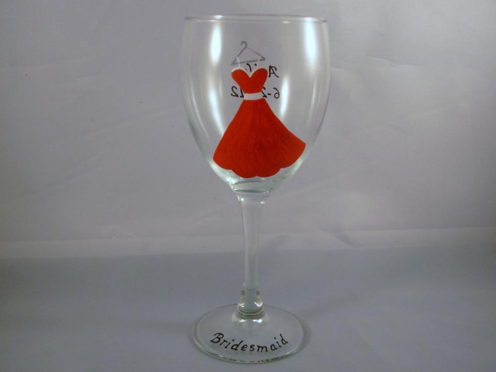 Handpainted Bridesmaid Wine Glass Personalized Dress