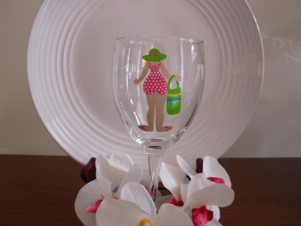 Bathing Beauty Wine Glass Handpainted Personalized