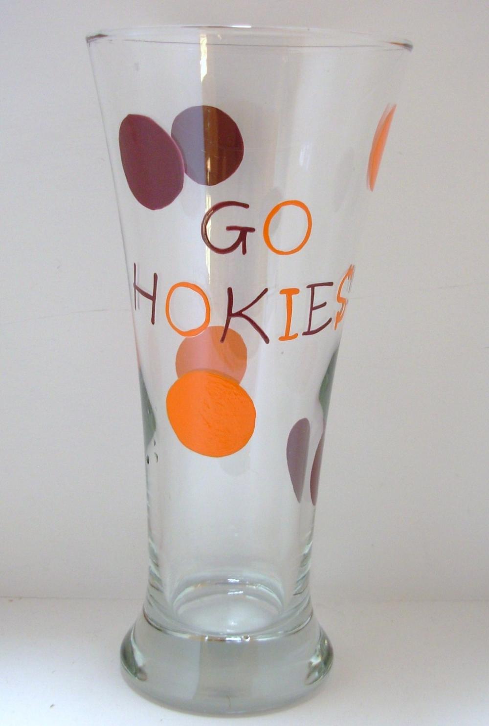 Va Tech Pilsner Glass Handpainted Hokie Personalized