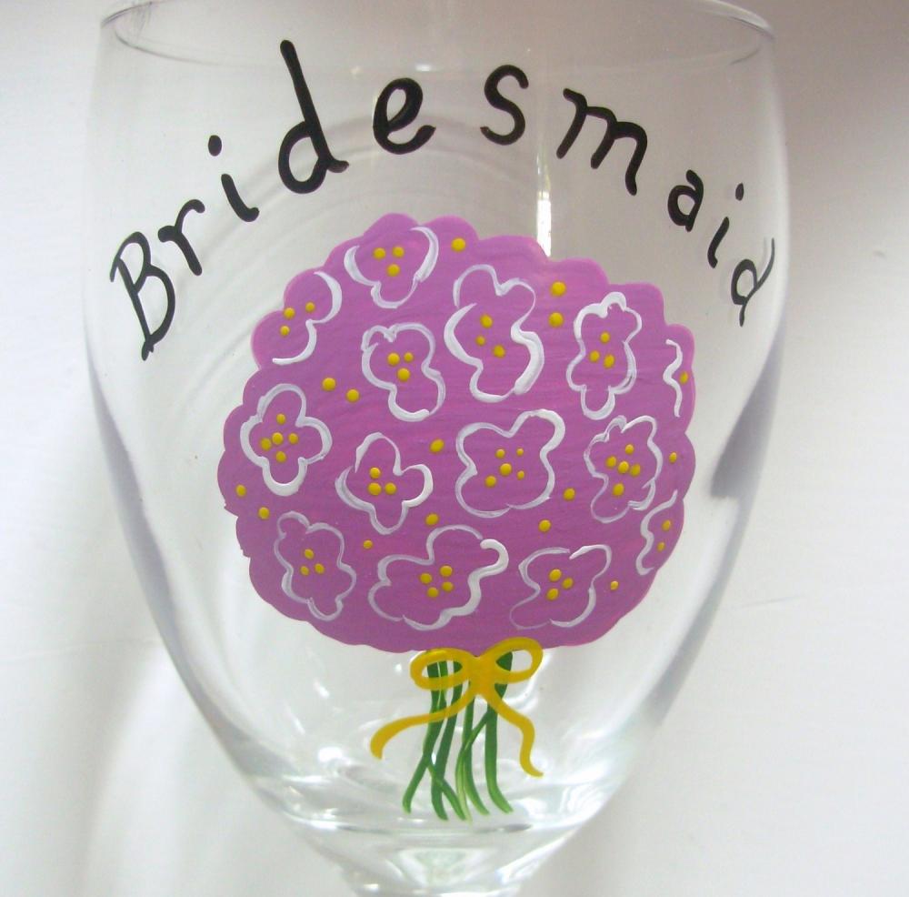 Bridesmaid Wine Glass Handpainted Personalized