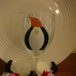 Penguin Wine Glass Handpainted Personalized