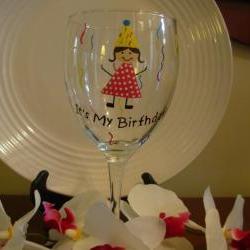 Birthday Wine Glass Handpainted It's My Birthday