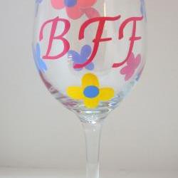 BFF Large Wine Glass Handpainted Personalized