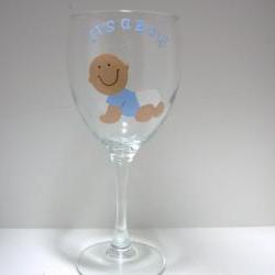 Handpainted It's A Boy Baby Wine Glass, Personalized