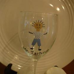 Mr. Tarheel Wine Glass Handpainted University of North Carolina