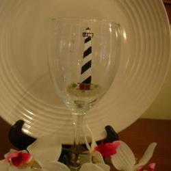 Cape Hatteras Lighthouse Wine Glass Handpainted Personalized
