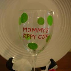 Mommy's Sippy Cup Wine Glass Handpainted