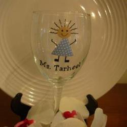 Ms. Tarheel wine glass Handpainted Personalized