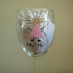 Phi Mu Wine Glass Handpainted