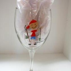 Fisherman Wine Glass Handpainted