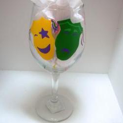 Comedy/Tragedy Wine Glass Handpainted Personalized Oversized
