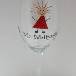 Handpainted Ms. Wolfpack Wine Glass Personalized