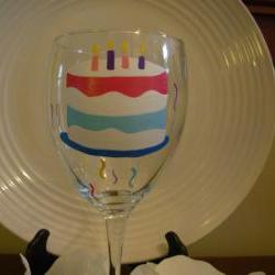Birthday Wine Glass Handpainted Cake Personalized