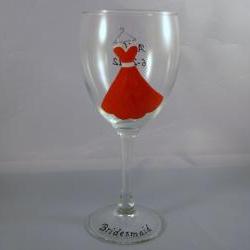 Handpainted Bridesmaid Wine Glass Personalized Dress