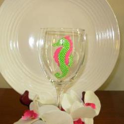 Seahorse Wine Glass Handpainted