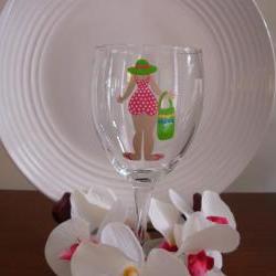 Bathing Beauty Wine Glass Handpainted Personalized