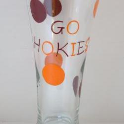 Va Tech Pilsner Glass Handpainted Hokie Personalized