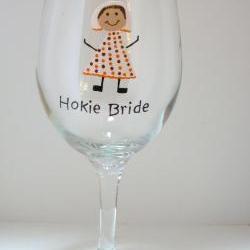 Hokie Bride Wine Glass Handpainted Personalized Over Sized