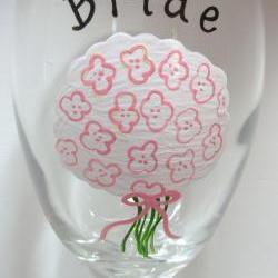 Bridal Bouquet Wine Glass Handpainted for Wedding Party