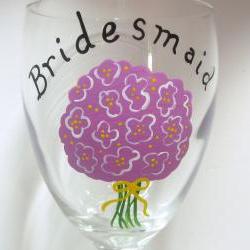 Bridesmaid Wine Glass Handpainted Personalized