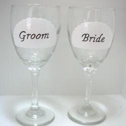 Bride and Groom Wine Glass Handpainted Personalized