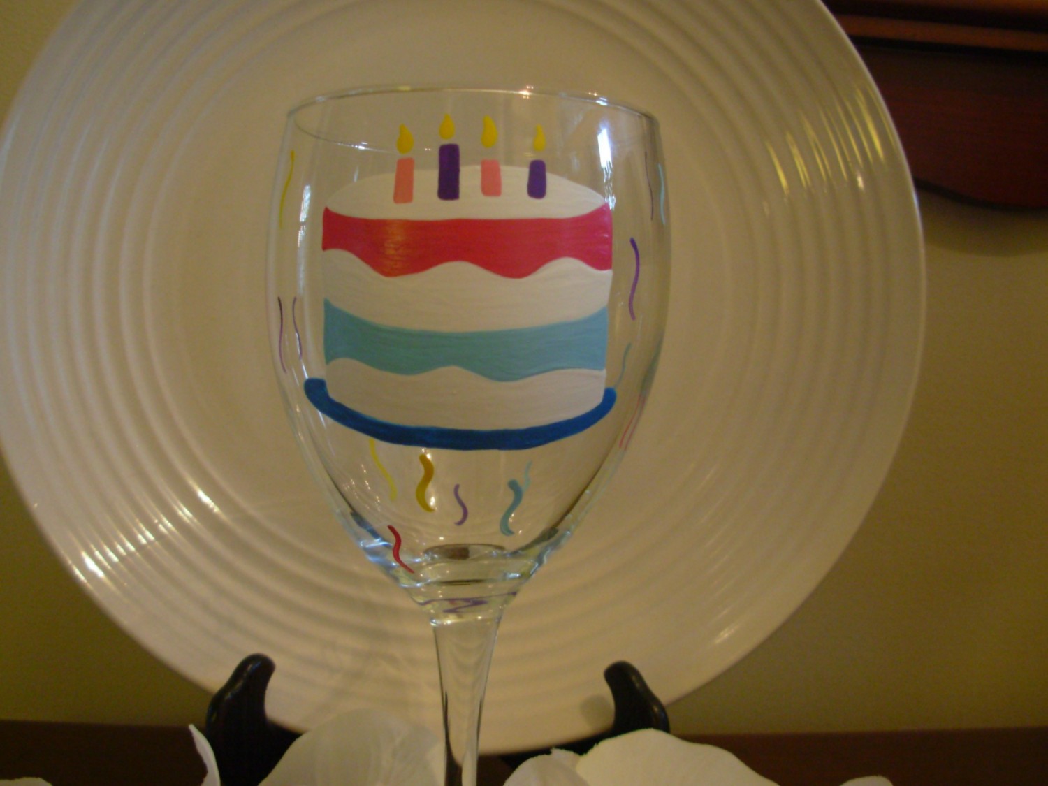 Birthday Wine Glass Handpainted Cake Personalized on Luulla